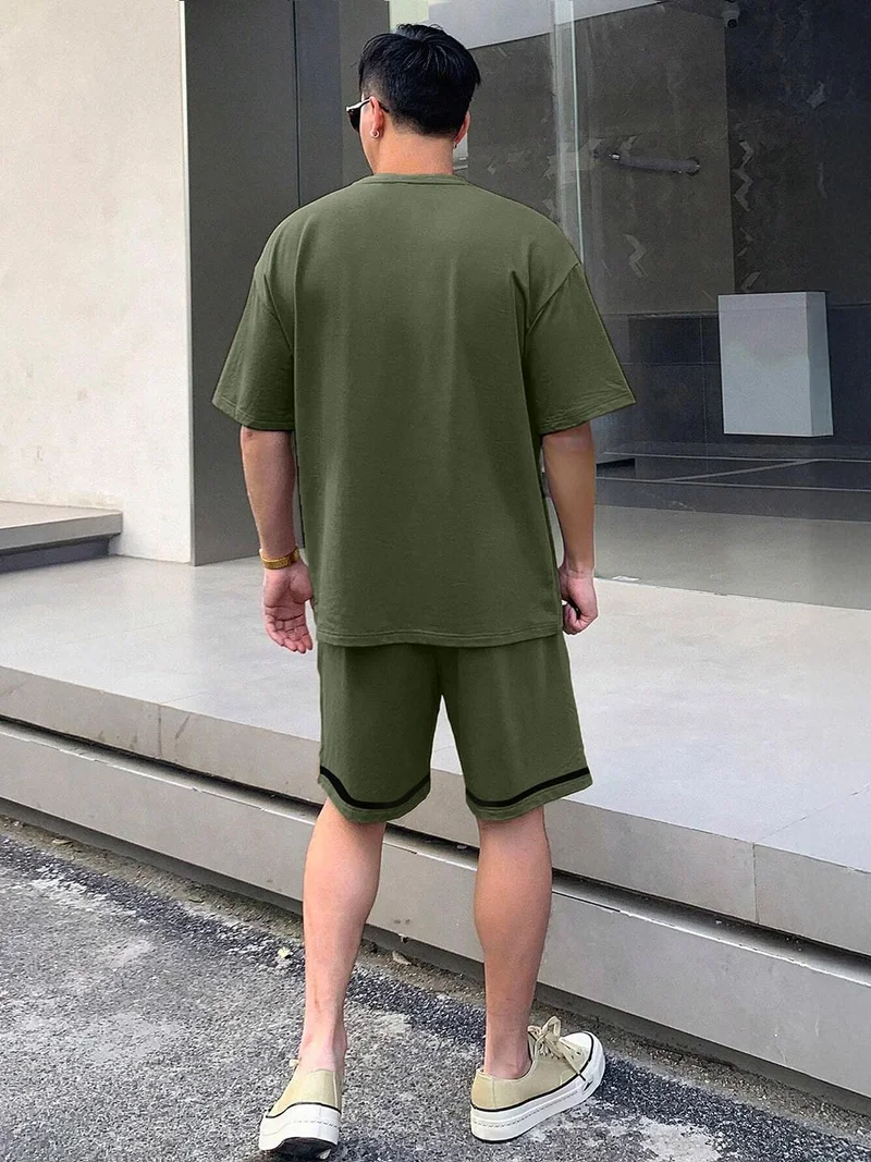 نوبيرو Men's Olive Green Cotton Blend Co-Ord Set