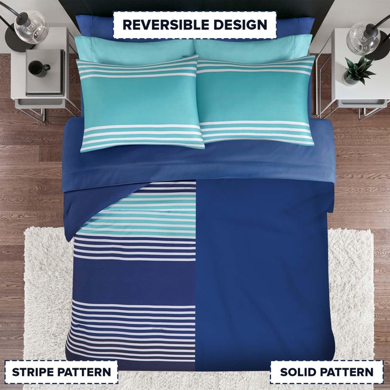 Comfort Spaces Twin Comforter Sets with Sheets - Bed in a Bag 6 Pieces Teen Bedding Sets Twin, Navy/Grey Stripes Bedding, College Twin Bed Set, 2 Side Pockes Bedroom Organizer Navy - Image 3