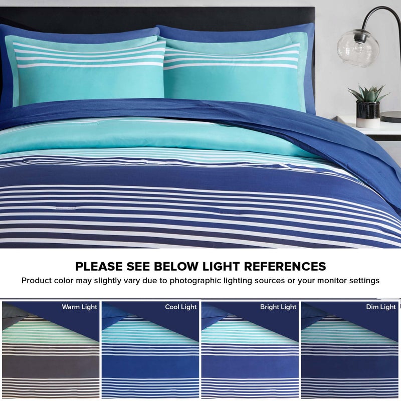 Comfort Spaces Twin Comforter Sets with Sheets - Bed in a Bag 6 Pieces Teen Bedding Sets Twin, Navy/Grey Stripes Bedding, College Twin Bed Set, 2 Side Pockes Bedroom Organizer Navy - Image 2