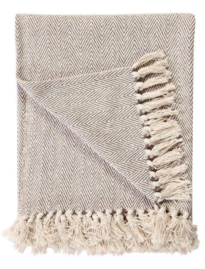 100 NATURAL COTTON TWO TONE HERRINGBONE KING SIZE 3 SEATER THROWS FOR SOFA BEDSPREADSETTEE THROW 225 X 250CM