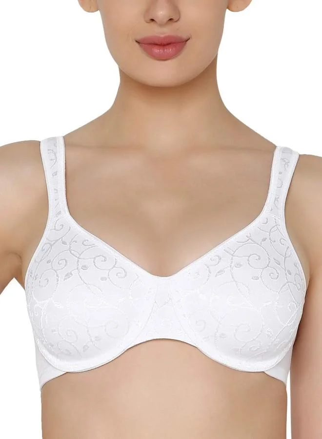 ترايامف Triumph Elegant Cotton Bra for Women Wired Non Padded Classics Bra Embroidered Jacquard Shaping| Double Layered Cotton Comfort Full Coverage Support for Bigger Busts White 34D Pack of 1