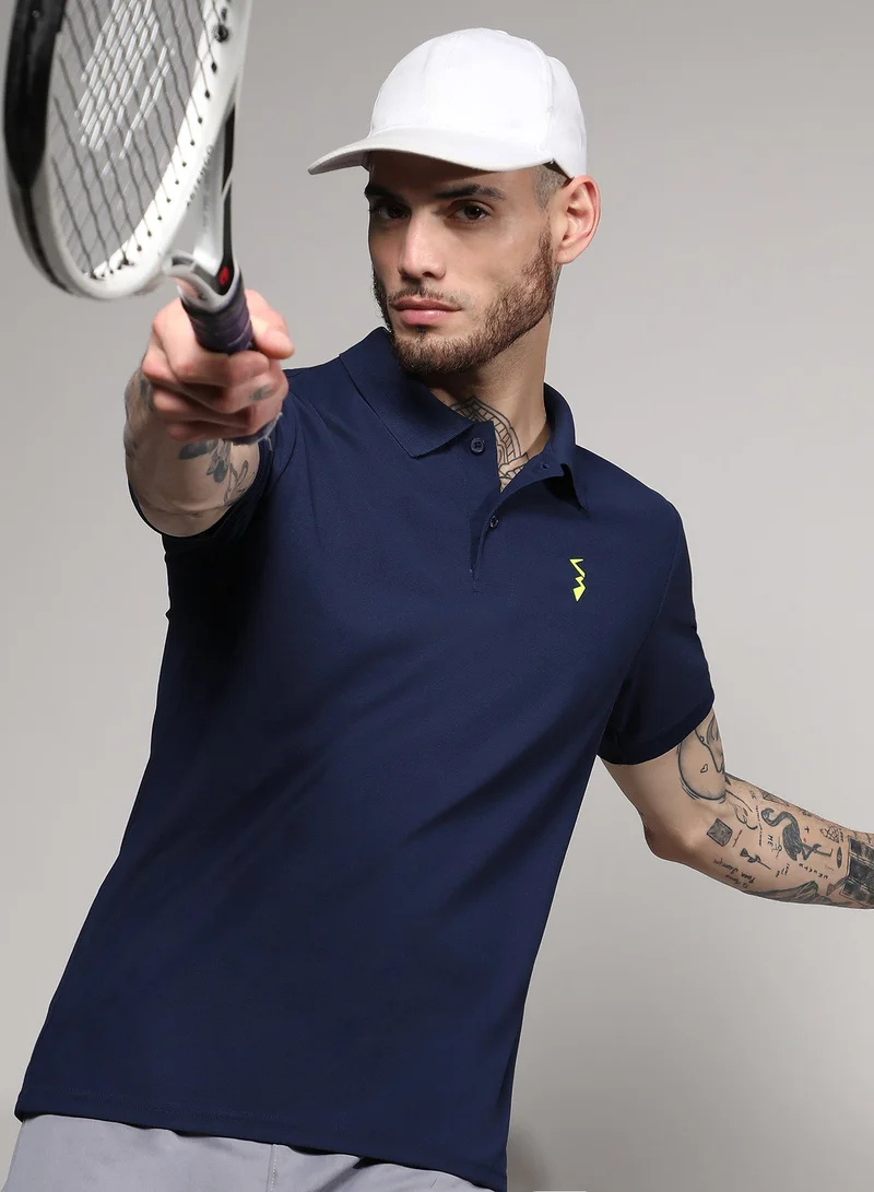 كامبوس سوترا Men's Solid Navy Blue Dri-Fit Short Sleeve Regular Fit Activewear T-Shirt For Casual Wear | Modern Clothing T-Shirt Crafted With Comfort Fit And High-Performance For Everyday Wear