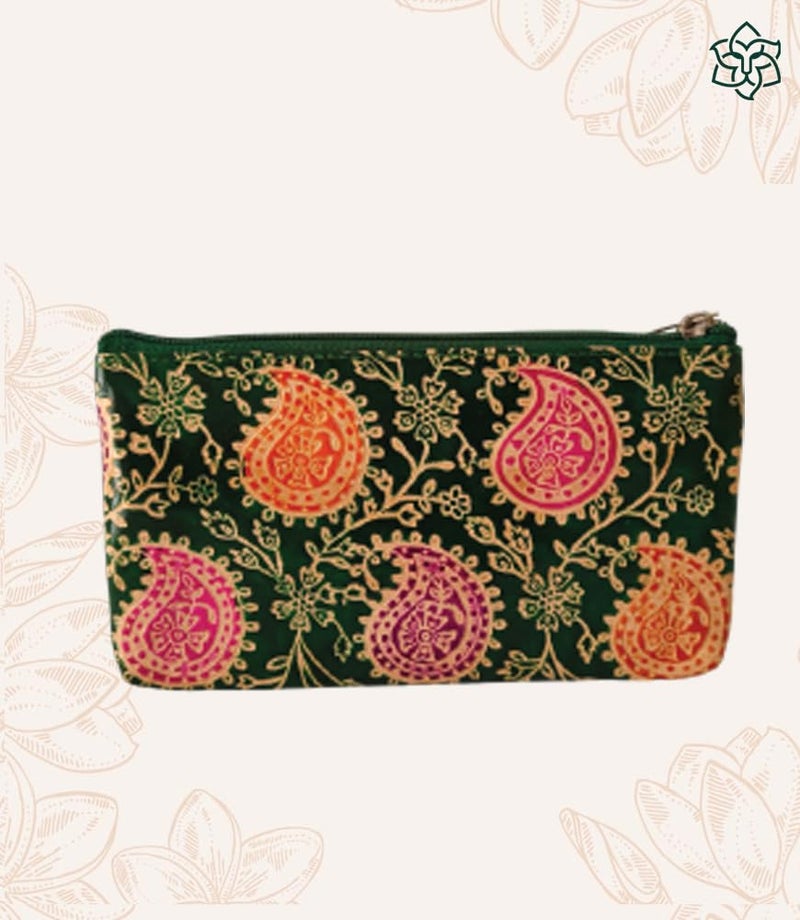 MaatirDesigns Paisley Pattern Leather Pouch Green with Pink and Orange Design - Image 5