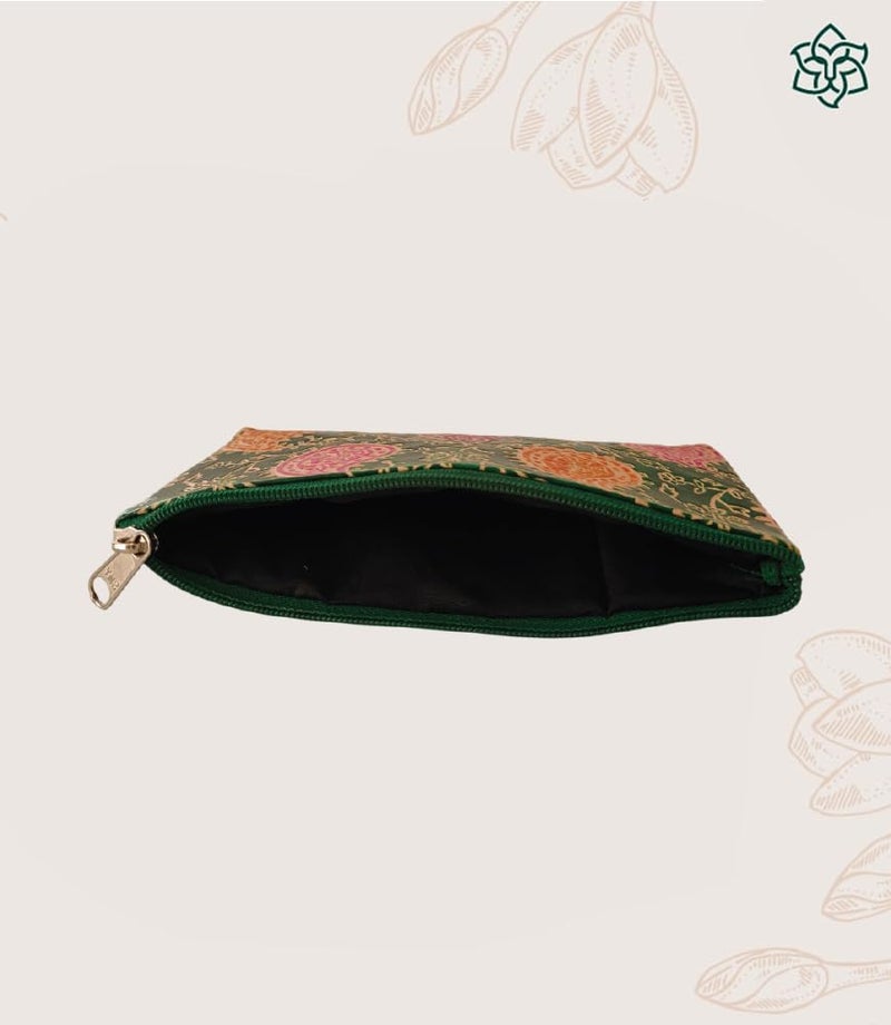 MaatirDesigns Paisley Pattern Leather Pouch Green with Pink and Orange Design - Image 3
