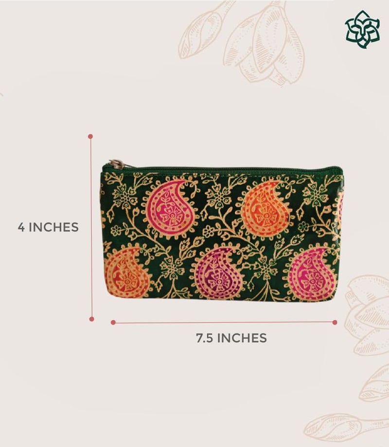 MaatirDesigns Paisley Pattern Leather Pouch Green with Pink and Orange Design - Image 2