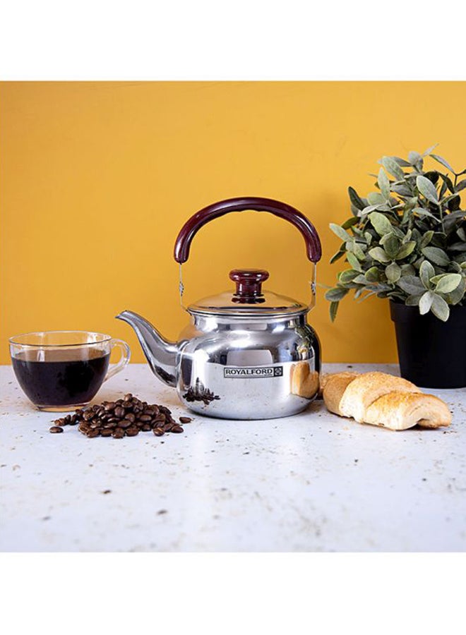 Royalford Tea Kettle Stainless Steel 750Ml Stain Resistant Dishwasher Safe Multicolor Silver/Maroon - Image 1
