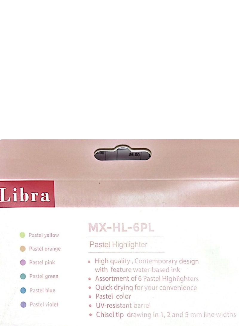 ليبرا مجموعة هايلايتر باستيل مكونة من 6 قطع متعددة الألوان - Image 2