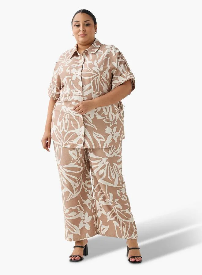  أولا بوبكن Ulla Popken Relaxed Fit Tie-Up Detail Shirt with Floral Print