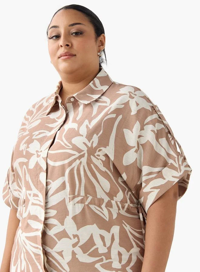  أولا بوبكن Ulla Popken Relaxed Fit Tie-Up Detail Shirt with Floral Print