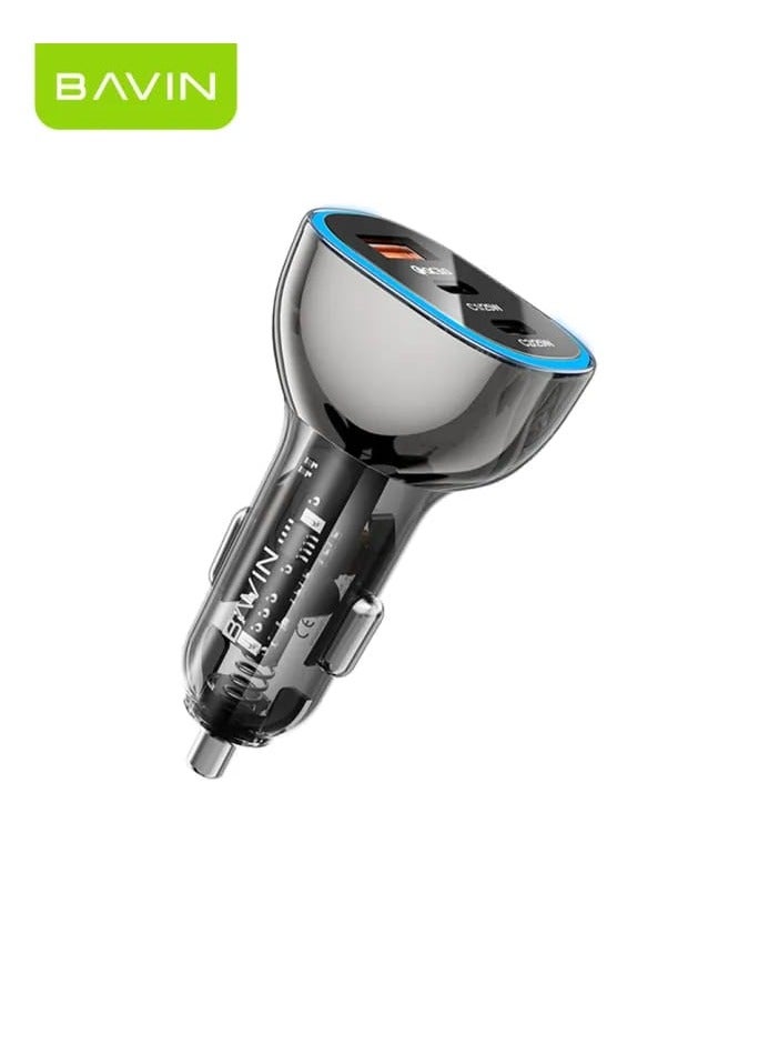 Bavin PC978 Car Charger with Two Type-C Ports and a USB Port Fast Charging 68W with LED Ambient Light - Image 1