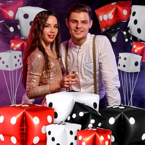 MiniInflat 18 Pcs Jumbo Dice Balloon Casino Theme Party Decoration 4d Square 11 7 Large Inflatable Dice Foil Giant Casino Balloon for Game Night Las Vegas Birthday Bunco Prom Party Decoration - Image 5
