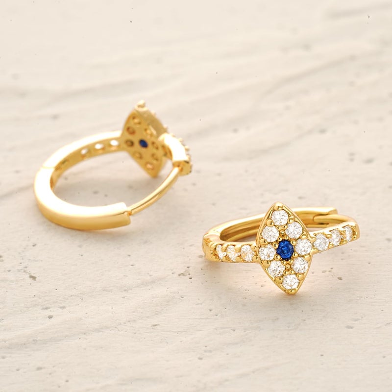 MYEARS Women Evil Eye Earrings Gold Huggie Hoop Sleeper Blue Cubic Zirconia 14K Gold Plated Small Simple Minimalist Hypoallergenic Protection Everyday Jewelry - Image 5