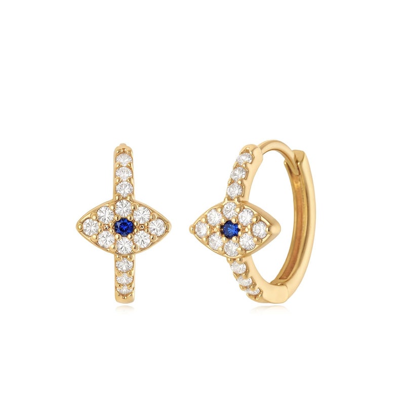 MYEARS Women Evil Eye Earrings Gold Huggie Hoop Sleeper Blue Cubic Zirconia 14K Gold Plated Small Simple Minimalist Hypoallergenic Protection Everyday Jewelry - Image 1