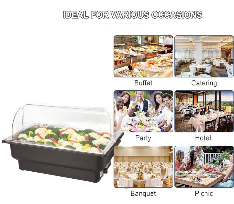 PAUL SONS PAUL SONS Paulsons Hospitality Electric Chafing Dish Buffet Rectangle Tempratur ControlStainless Steel Chafers with Polycarbonate Flip Top Cover Catering for Commercial use 21x13x8 Pack of 1Pc  - Image 3