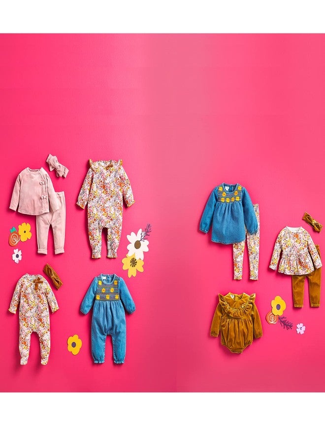 Mud Pie Girls Fall Floral Outfit and Headband Set, Pink/Mustard, 6-9 Months - Image 2