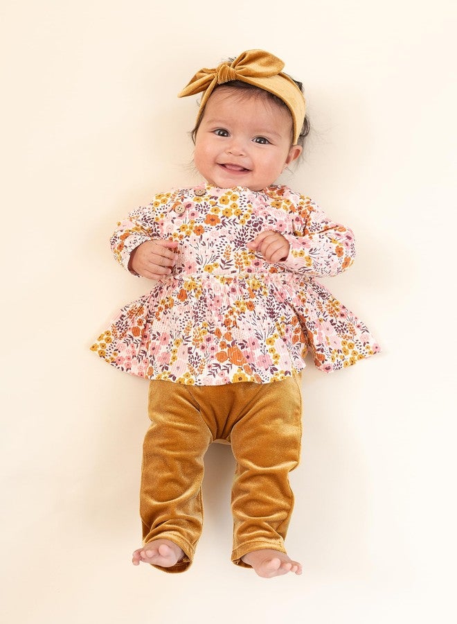 Mud Pie Girls Fall Floral Outfit and Headband Set, Pink/Mustard, 6-9 Months - Image 3