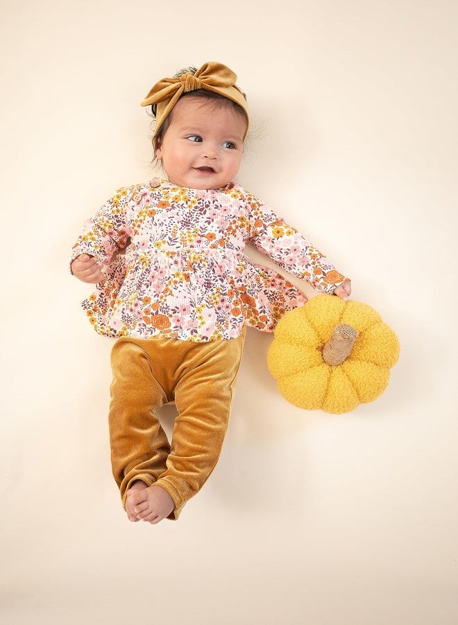 Mud Pie Girls Fall Floral Outfit and Headband Set, Pink/Mustard, 6-9 Months - Image 5