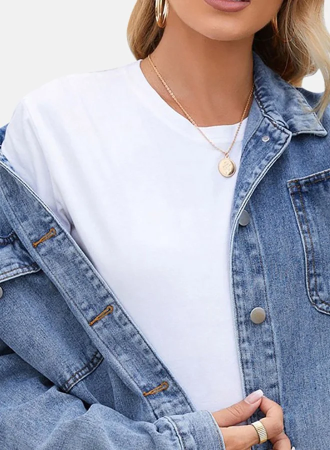 YUNIQEE Blue Collared Long Sleeve Denim Jacket