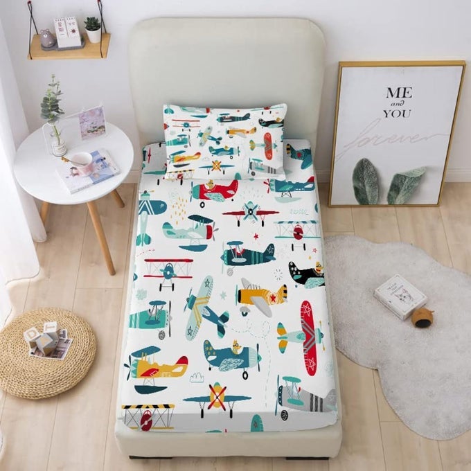 TWIN BED SHEETS KIDS TWIN SHEETS 2 PACK FOR KIDS FITTED SHEET BED AIRPLANE PRINTED BED SHEETS FOR GIRLS OR BOYS BED FITTED SHEETS AND PILLOWCASES SETNO TOP SHEET