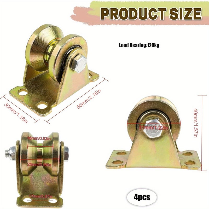 4 Pack Heavy Duty Cable Pulley V Groove Wheel Sliding Gate Roller 30mm V Shape Track Door Roller For Inverted Track Industrial Machinery - Image 2