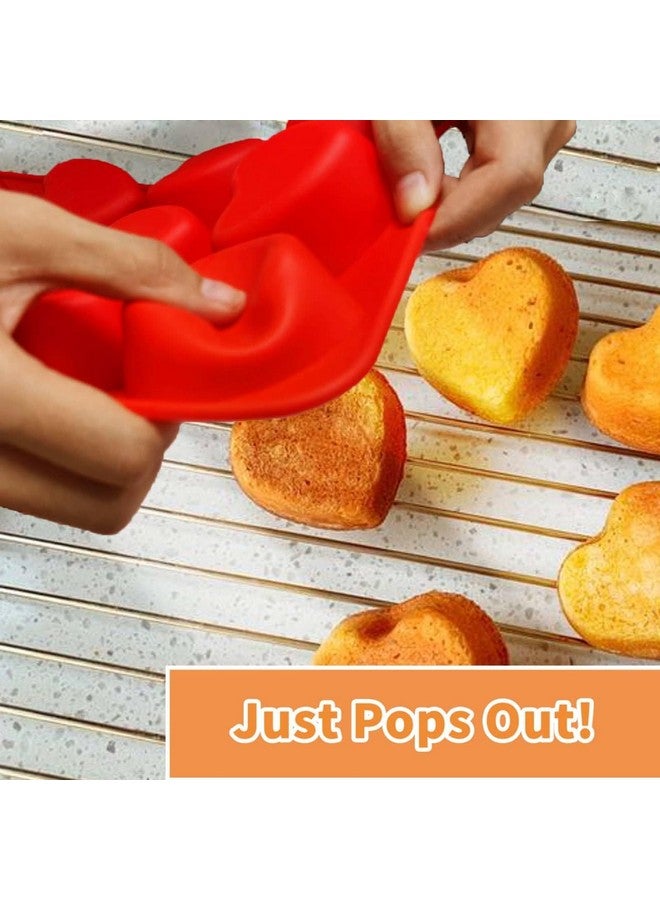 SILIVO Silicone Heart Shaped Muffin Pan (2 Pack) - Nonstick Heart Shaped Silicone Molds for Baking, Heart Shaped Cupcake Pan for Brownies, Tartlets and Egg Bites Red - Image 2