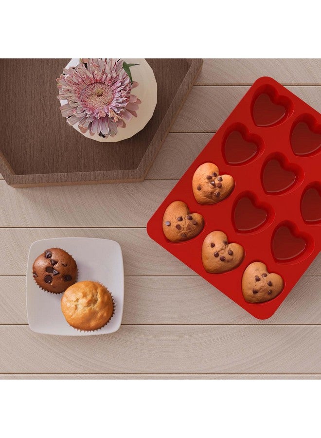 SILIVO Silicone Heart Shaped Muffin Pan (2 Pack) - Nonstick Heart Shaped Silicone Molds for Baking, Heart Shaped Cupcake Pan for Brownies, Tartlets and Egg Bites Red - Image 4