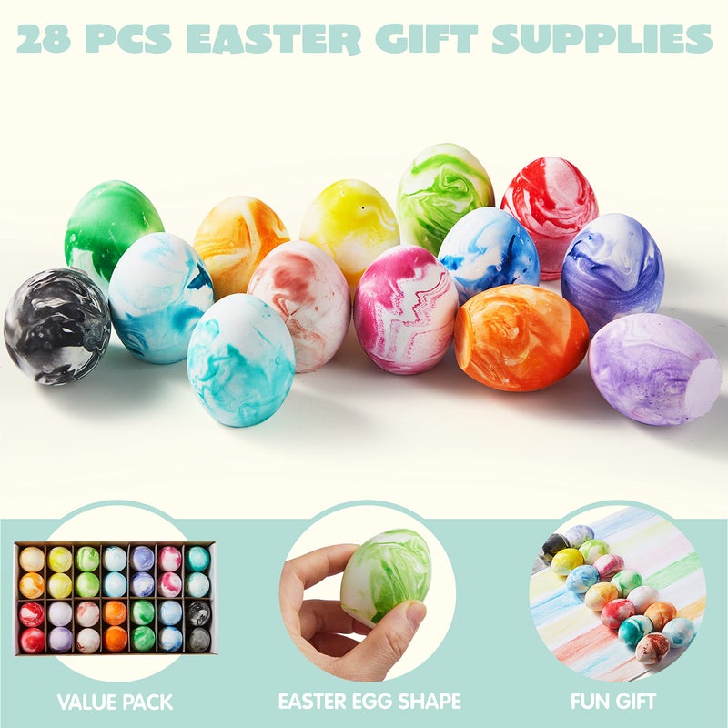 JOYIN 28 Pcs Easter Sidewalk Chalk Eggs Set, Easter Eggs Chalks, Gifts for Boys Girls Kids Toddlers Basket Stuffers Fillers Party Favors(Marble Color) - Image 3