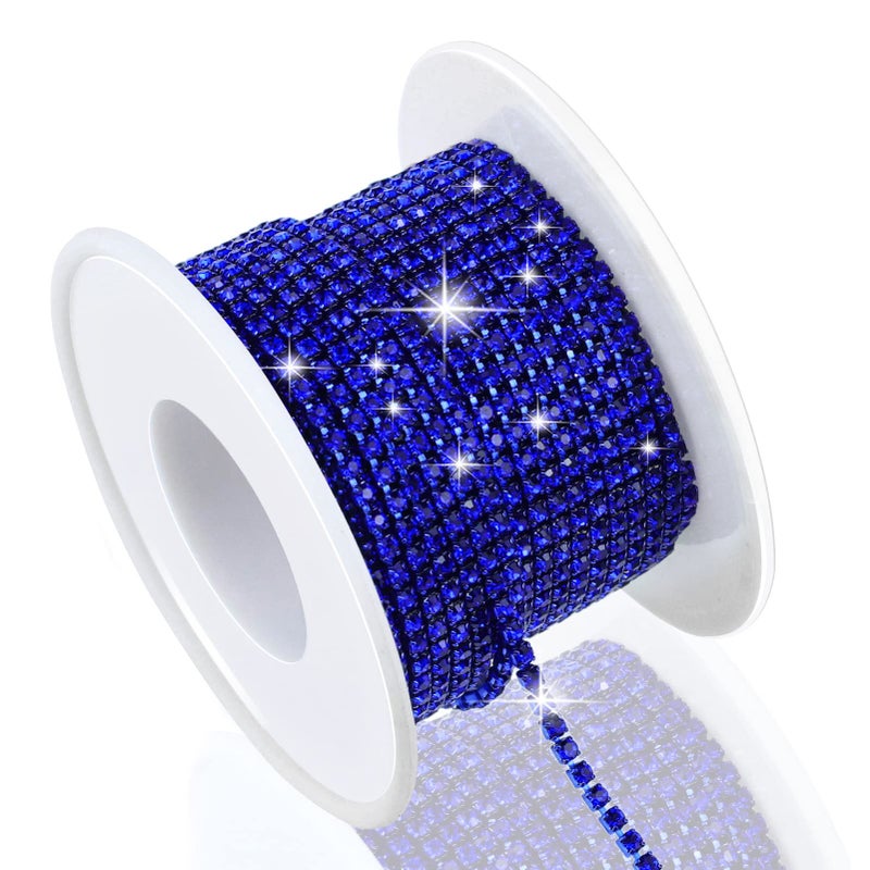 Dowarm 10 Yards 2MM Crystal Rhinestone Close Chain Trim for Sewing Crocs Shoes Clothes Cups, SS6 Claw Rhinestone Chain for Craft Jewelry Wedding Bouquet DIY Decoration, Dark Blue/Sapphire - Image 1