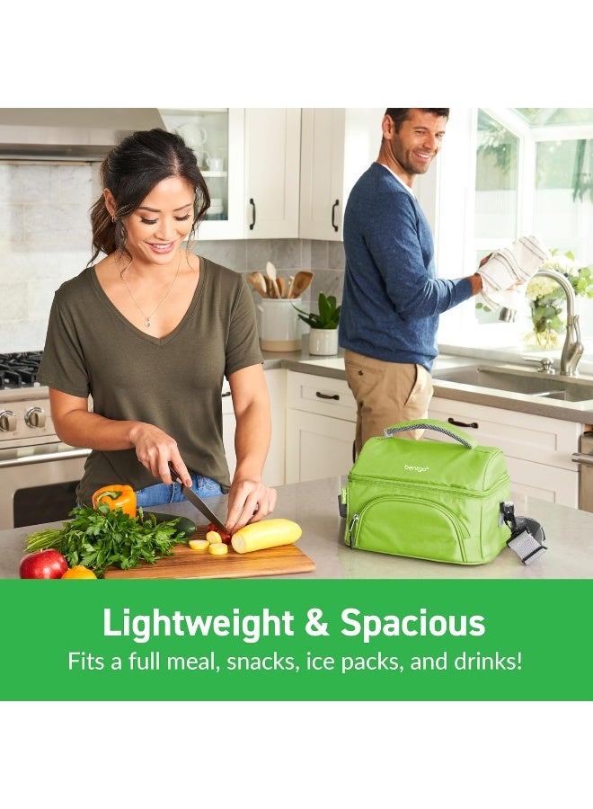 Bentgo Deluxe Lunch Bag (Green) - Insulated Lunch Tote for Work and School with Top and Main Compartments, 2-Way Zipper, Adjustable Strap, and Front Pocket - Fits All  and Other Lunch Boxes  - Image 5