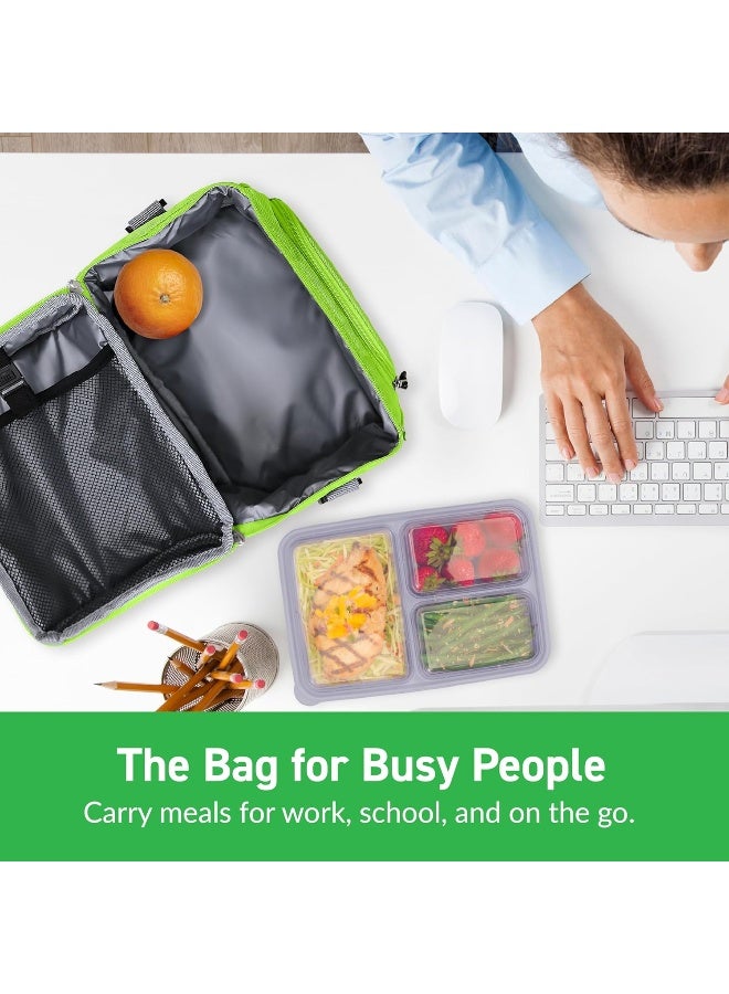 Bentgo Deluxe Lunch Bag (Green) - Insulated Lunch Tote for Work and School with Top and Main Compartments, 2-Way Zipper, Adjustable Strap, and Front Pocket - Fits All  and Other Lunch Boxes  - Image 3