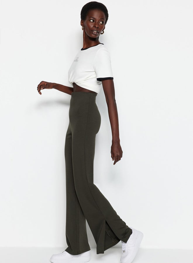 trendyol Khaki With Slits in the Sides Flare/Flare-Flare High Waist Knitted Pants TWOSS23PL00134 - Image 1