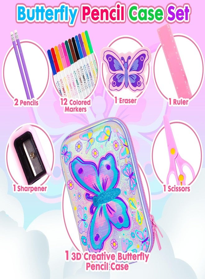 YOYTOO Butterfly Pencil Case Stationery Set for Girls, 3D EVA Big Capacity Cute Pencil Pen Case Bag with Zipper Office College School Storage Bag Pouch Holder Box Organizer - Image 5