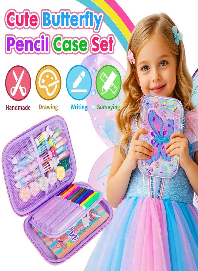 YOYTOO Butterfly Pencil Case Stationery Set for Girls, 3D EVA Big Capacity Cute Pencil Pen Case Bag with Zipper Office College School Storage Bag Pouch Holder Box Organizer - Image 2