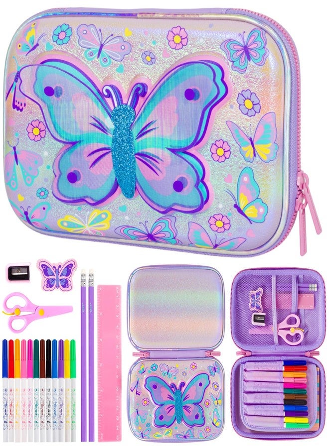 YOYTOO Butterfly Pencil Case Stationery Set for Girls, 3D EVA Big Capacity Cute Pencil Pen Case Bag with Zipper Office College School Storage Bag Pouch Holder Box Organizer - Image 1