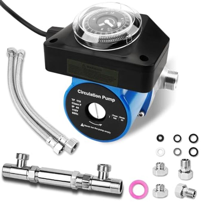 ZAIGANMA Hot Water Recirculating Pump with Timer Recirculation System & BSP 3/4" w/NPT 1/2" Adapter, Sensor Valve 304 Stainless Steel Bybass Valve Kit for Instant Hot Tank Water Heaters #595916 095580 - Image 1