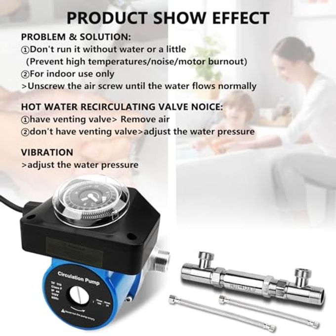 ZAIGANMA Hot Water Recirculating Pump with Timer Recirculation System & BSP 3/4" w/NPT 1/2" Adapter, Sensor Valve 304 Stainless Steel Bybass Valve Kit for Instant Hot Tank Water Heaters #595916 095580 - Image 5