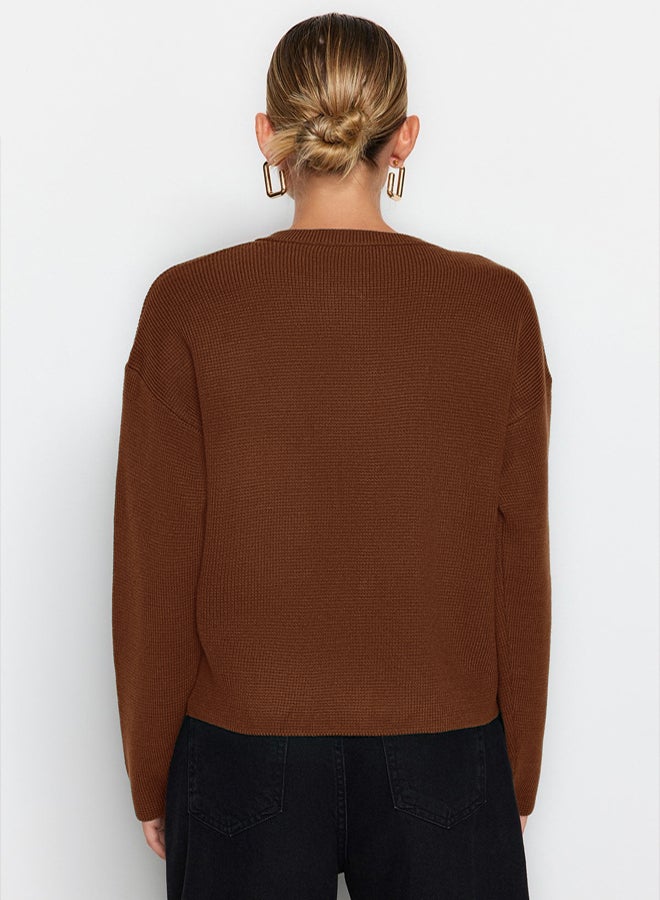 trendyol Brown Button Detailed Jacket-Looking Knitted Cardigan - Image 5