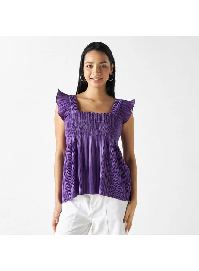 2Xtremz 2Xtremz Textured Square Neck Sleeveless Top
