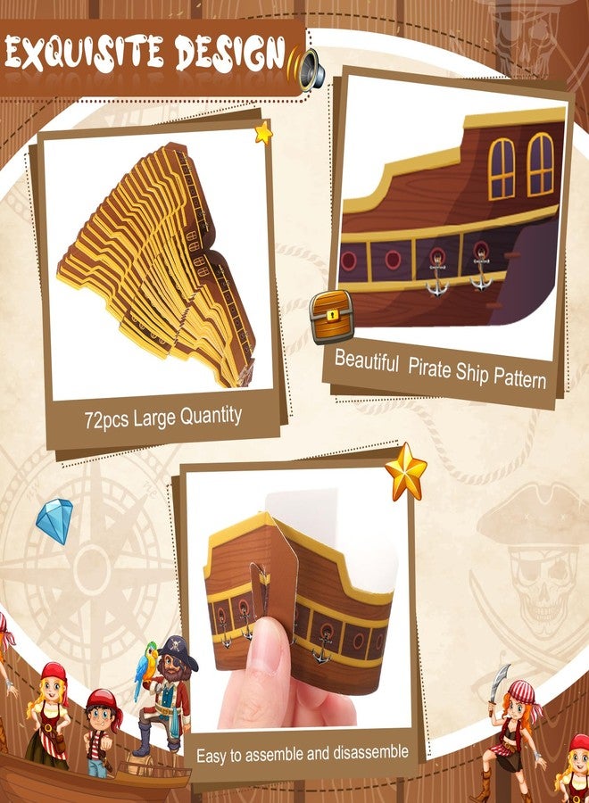 Vesici 72 Pcs Pirate Ship Cupcake Toppers Skull Cap Cupcake Picks Pirate Halloween Party Decorations for Birthday Party Cake Decorations Supplies - Image 4