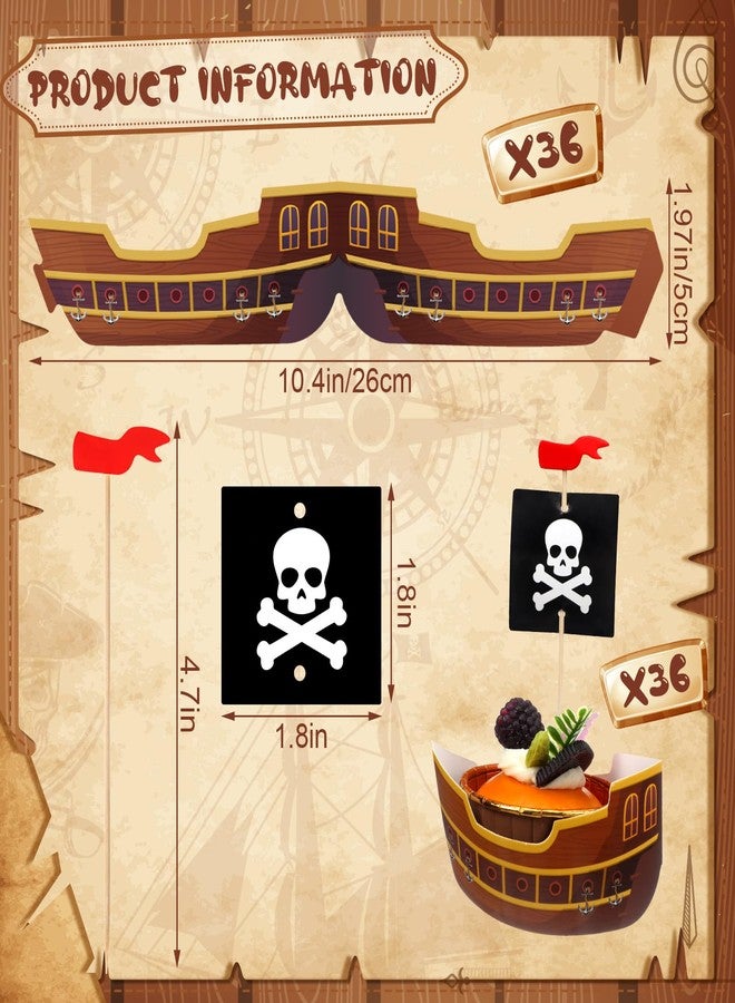 Vesici 72 Pcs Pirate Ship Cupcake Toppers Skull Cap Cupcake Picks Pirate Halloween Party Decorations for Birthday Party Cake Decorations Supplies - Image 2