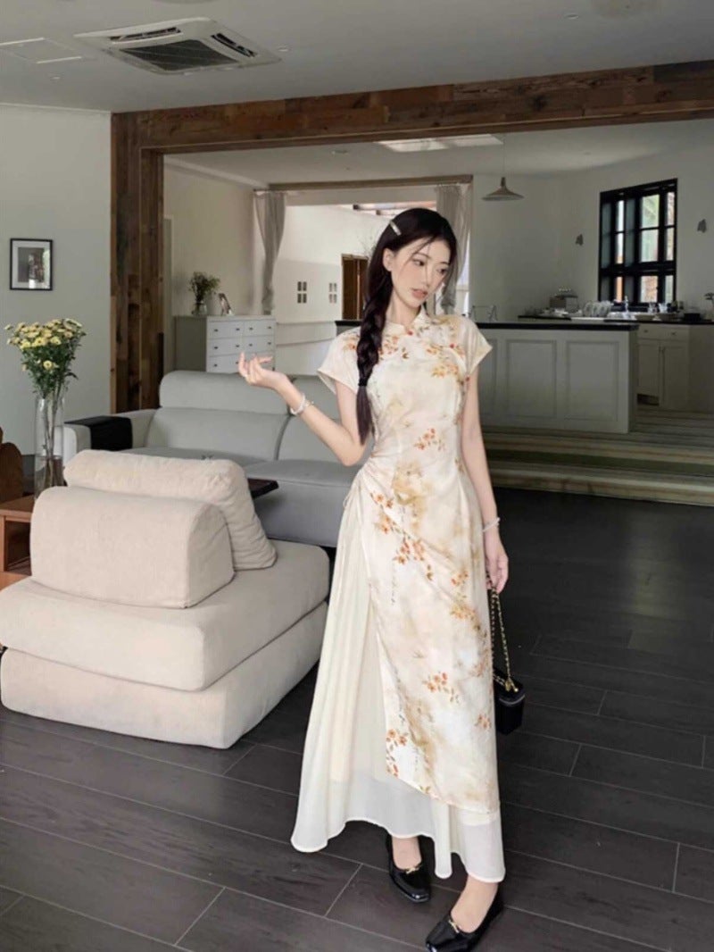 New Chinese Style High-Waisted Jacquard Suit Womens Summer Wardrobe Two-Piece Set Zen-Infused Chic Chinese Dress Skirt dress [two-piece]] 
