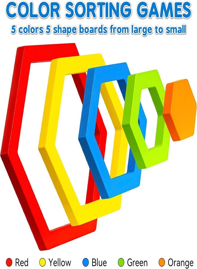 VIANZ Wooden Shape Sorting Puzzle Vibrant Colors Toddlers Activities Preschool Learning Early Educational Birthday Gift Travel for Kids Age 1 2 3 4 (Hexagon) - Image 2