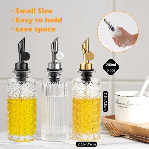 MOLADRI Glass Olive Oil Dispenser Bottle Small, 6.5 Oz/ 200 ml Coffee Simple Syrup Bottles with Silver Metal Pour Spout, Funnel, Measuring Cup, Oil and Vinegar Bottle for Kitchen (2 Pack) - Image 3
