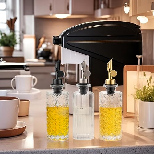 MOLADRI Glass Olive Oil Dispenser Bottle Small, 6.5 Oz/ 200 ml Coffee Simple Syrup Bottles with Silver Metal Pour Spout, Funnel, Measuring Cup, Oil and Vinegar Bottle for Kitchen (2 Pack) - Image 5