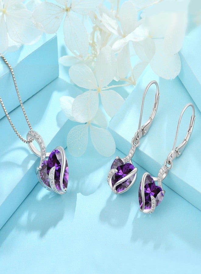 FJ Amethyst Earrings Silver Dangle Drop Leverback Earrings February Birthstone Jewelry for Women - Image 5