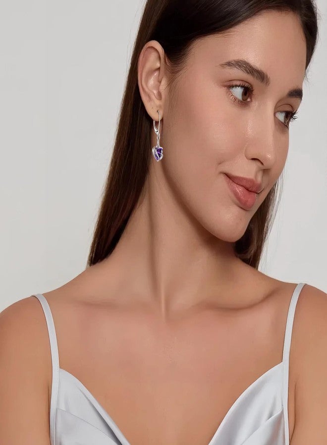 FJ Amethyst Earrings Silver Dangle Drop Leverback Earrings February Birthstone Jewelry for Women - Image 2