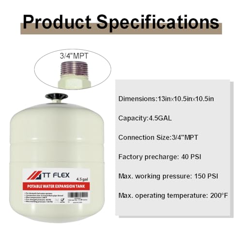TT FLEX Potable Thermal Expansion Tank for Water Heater - 4.5 Gallon, 3/4 in MNPT Connection - Image 5