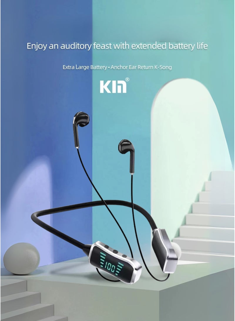Kin KL50 Bluetooth Neckband Earphones – 48H Playtime, 380 Days Standby, LED Display, TF Card Slot, Multifunction Button Control, Wireless Stereo Headset – Black - Image 4