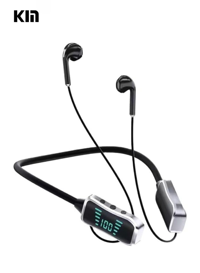 Kin KL50 Bluetooth Neckband Earphones – 48H Playtime, 380 Days Standby, LED Display, TF Card Slot, Multifunction Button Control, Wireless Stereo Headset – Black - Image 1