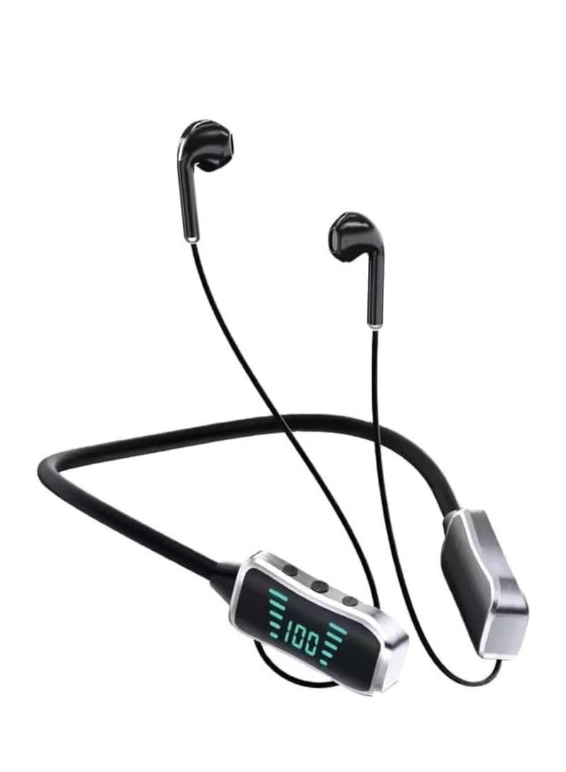 Oumi OM-01 Bluetooth Neckband Earphones – 40H Playtime, 380 Days Standby, LED Display, TF Card Slot, Multifunction Button Control, Wireless Stereo Headset – Black - Image 1